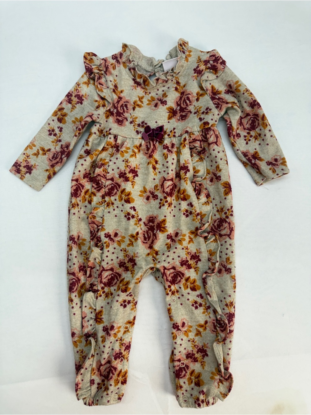 Little Lass Cream Romper with Burgundy & Mustard Floral